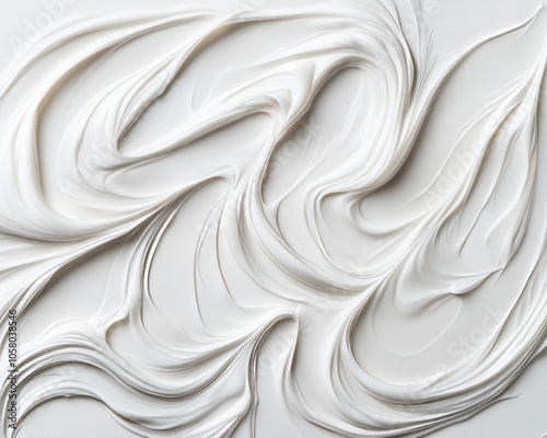 Abstract white swirls of cream, milk, or paint.