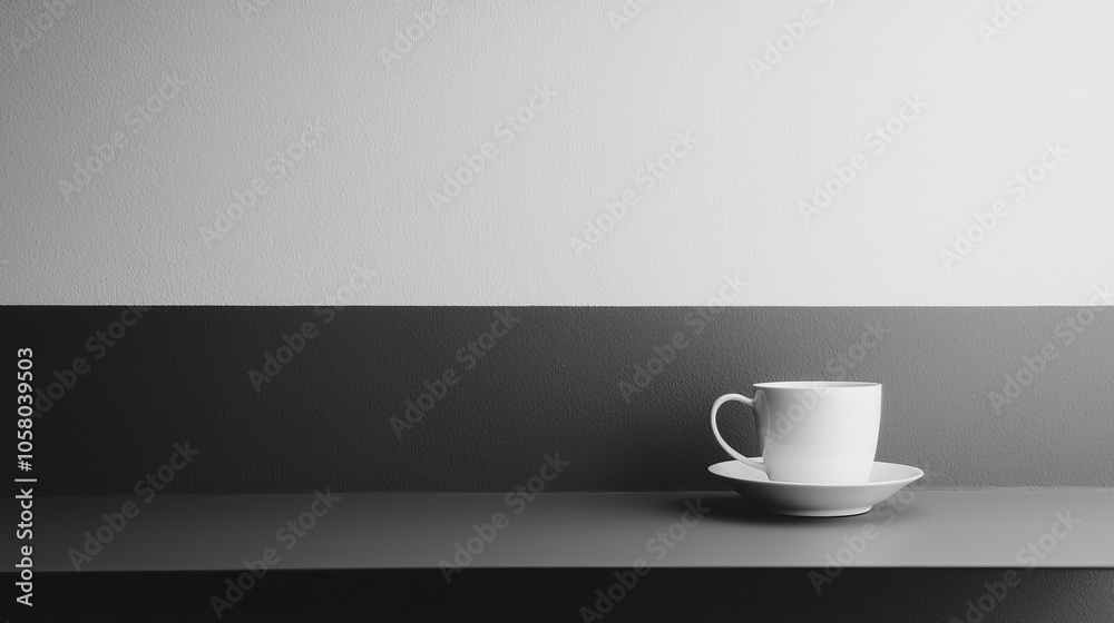 A minimalist coffee cup rests elegantly on a modern shelf, enhancing the spaces aesthetic A minimalist coffee cup rests elegantly on a modern shelf, enhancing the spaces aesthetic
