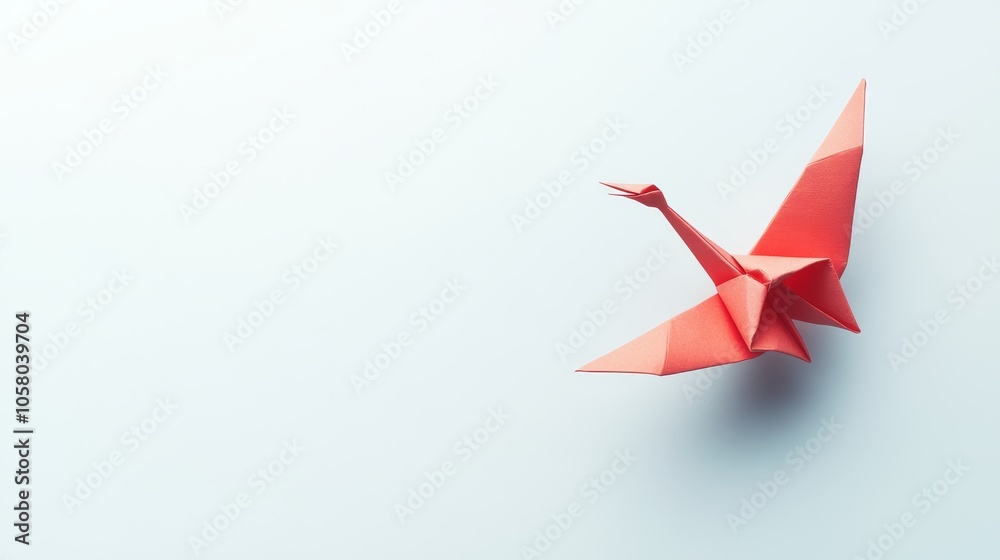 Elegant Red Origami Crane on Minimalist Background Elegant Red Origami Crane on Minimalist Background