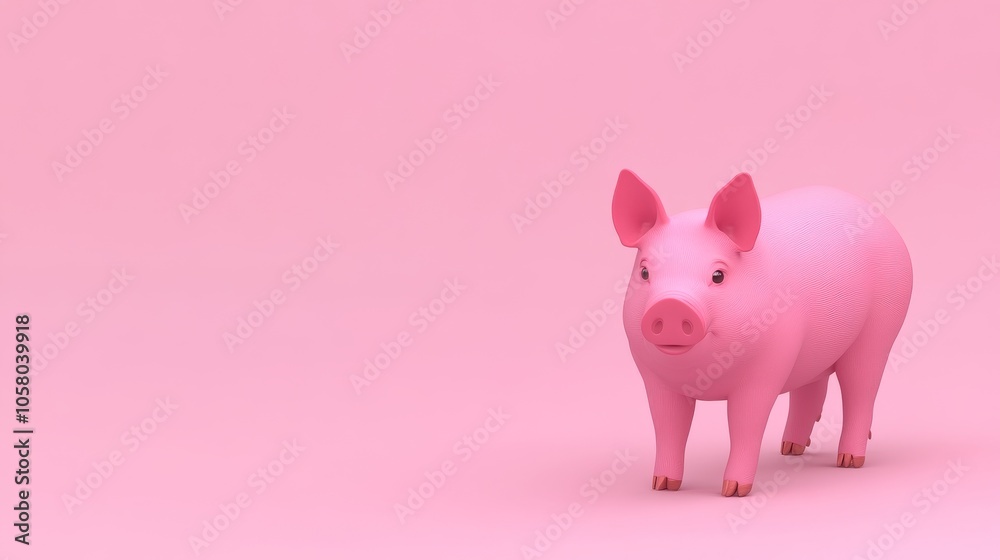 A cute pink pig standing on a soft pink background, ideal for playful and animal-themed designs. A cute pink pig standing on a soft pink background, ideal for playful and animal-themed designs.