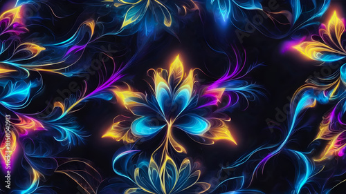  floral fractal background. abstract flowers on black background.floral illustration