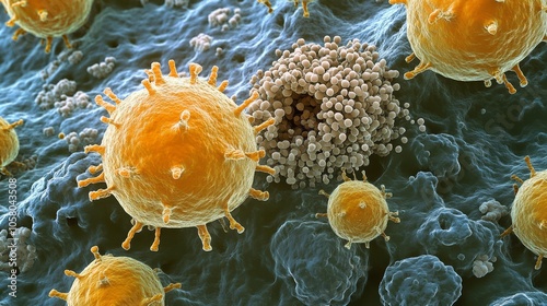 Close-up of Microbial Cells Under Microscope