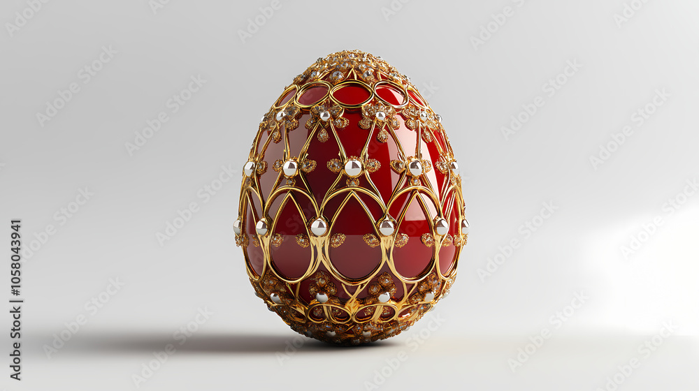 Red faberge egg on white background , generative ai. Russian Faberg Egg. Illustration Red faberge egg on white background , generative ai. Russian Faberg Egg. Illustration