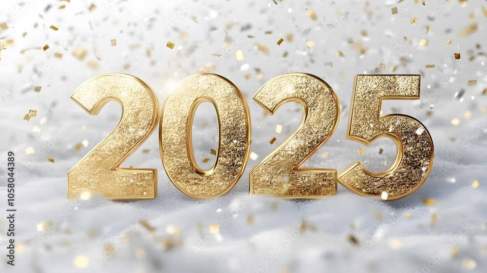 2025 in gold text on a white background, new year concept 2025 in gold text on a white background, new year concept