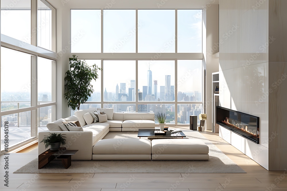 Fototapeta premium Modern Interior of Stylish Living Room ,Wall Mock Up, Frame , Poster with Beautiful Background, 3d render