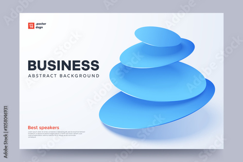 Creative banner design for business with abstract 3D geometric composition in the form of round blue plates falling on each other and space for text. Ideal for invitation, poster, flyer, social media.
