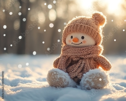 Charming winter backdrop featuring a blanket of snow, enhanced by soft blue bokeh effects for a captivating winter scene photo