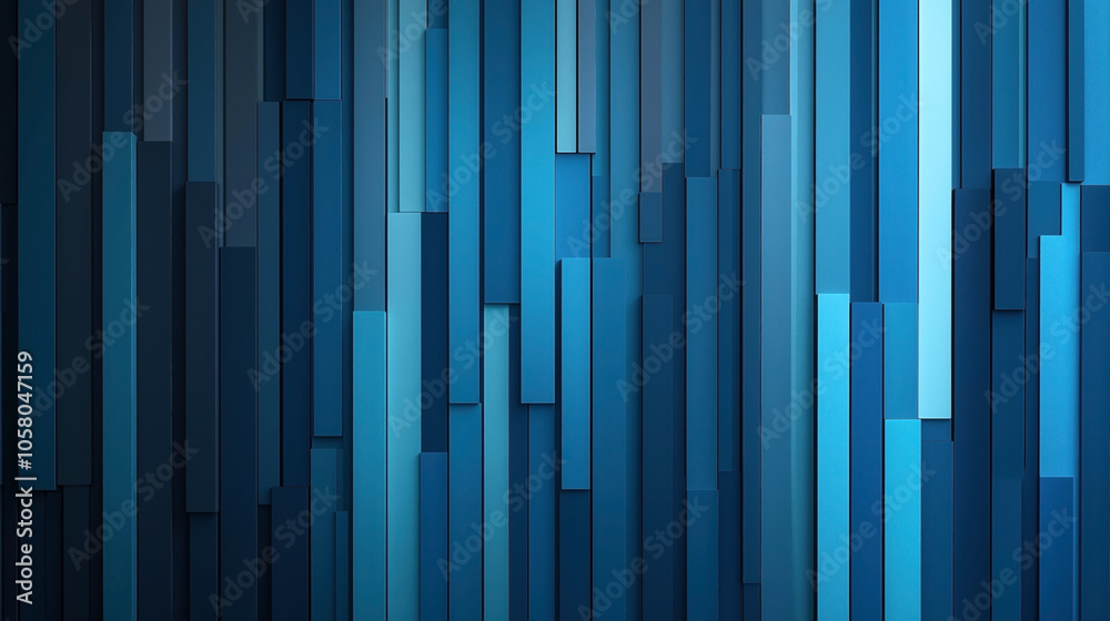 Abstract geometric background featuring vertical rectangular panels in varying shades of blue, creating a three-dimensional pattern with a modern and minimalist aesthetic. Abstract geometric background featuring vertical rectangular panels in varying shades of blue, creating a three-dimensional pattern with a modern and minimalist aesthetic.