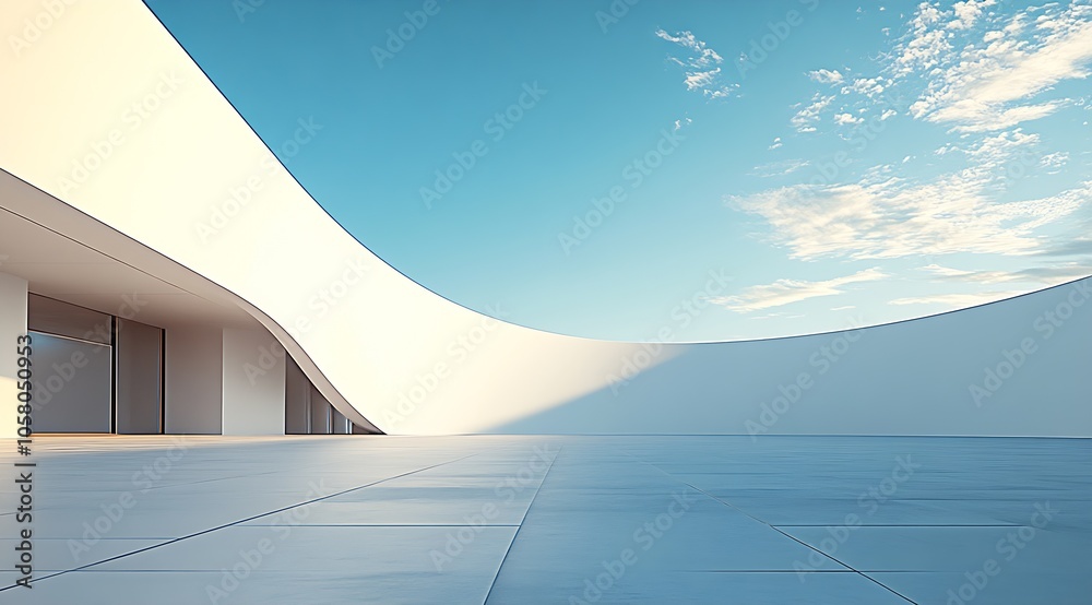 Futuristic Architectural Landscape with Curved Minimalist Design and Blue Sky : Generative AI Futuristic Architectural Landscape with Curved Minimalist Design and Blue Sky : Generative AI