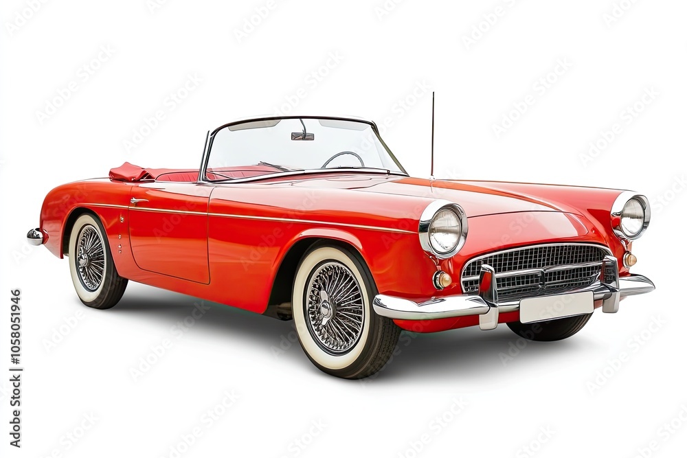 Old red convertible car isolated on white background Old red convertible car isolated on white background
