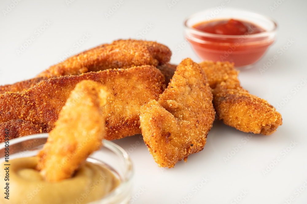 Crispy Chicken Strips with Spicy Mustard and Ketchup Sauces Crispy Chicken Strips with Spicy Mustard and Ketchup Sauces
