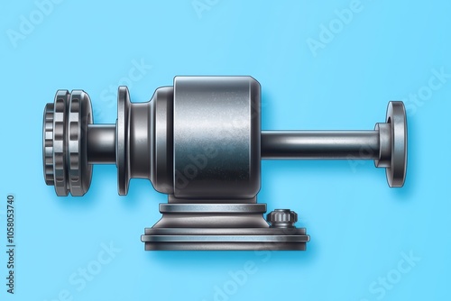 Close-up of a mechanical component on a vibrant blue background.