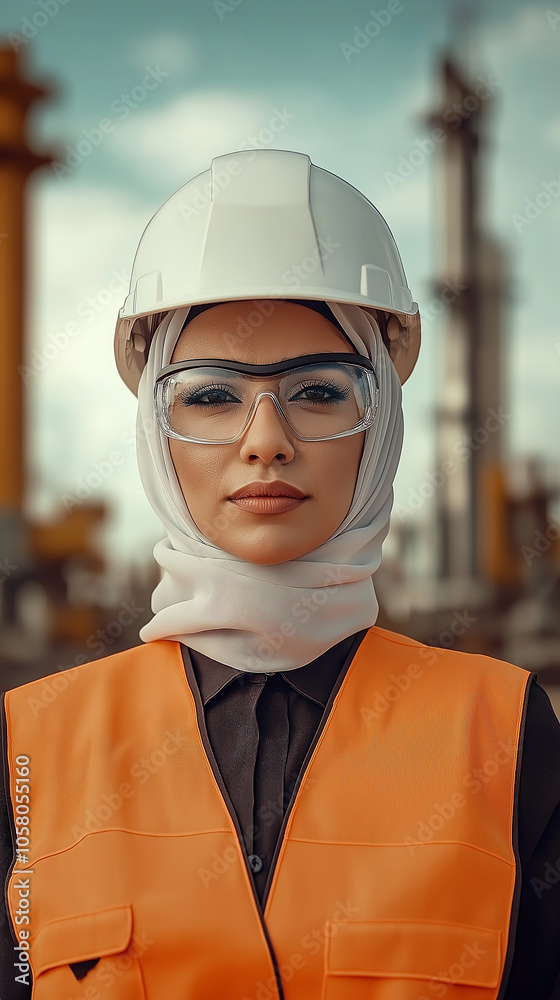 Confident female engineer is posing with her arms crossed in an oil refinery
Confident female engineer is posing with her arms crossed in an oil refinery
