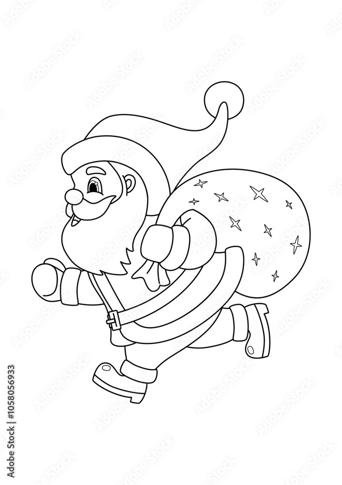 Obraz premium Cute Santa Claus christmas doodle coloring book page. Outline illustration.