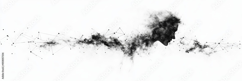 Abstract silhouette with particle network in modern digital art Abstract silhouette with particle network in modern digital art