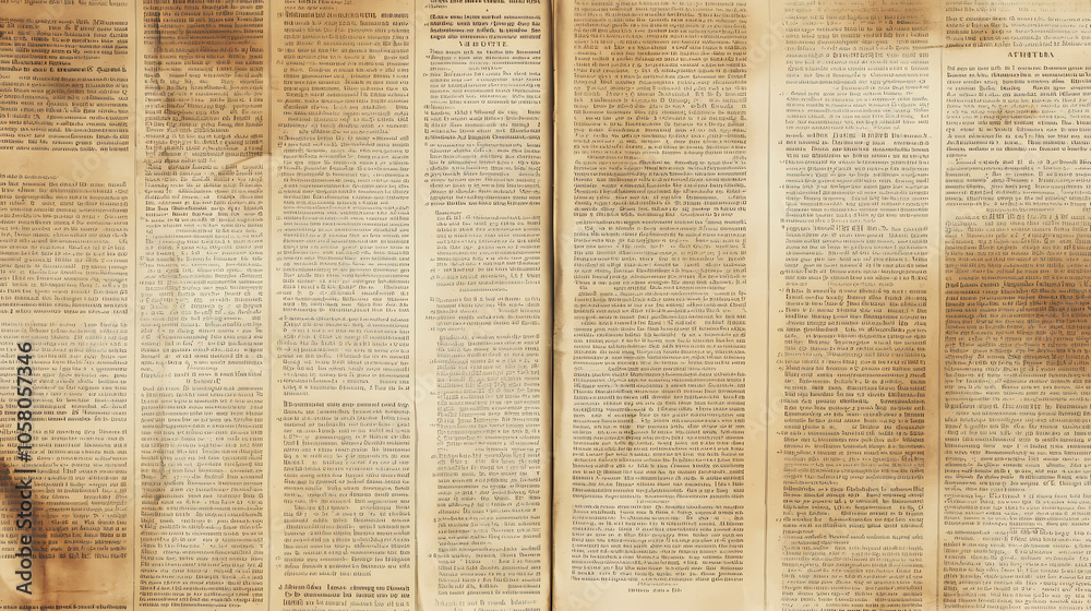 Obraz premium Vintage newspaper texture with faded text and weathered appearance sepiatoned background creates nostalgic ambiance for retroinspired designs. Vintage Newspaper Texture. Illustration