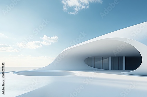 Futuristic Architecture with Minimalist and Organic Curved Design in Brighter Shade : Generative AI