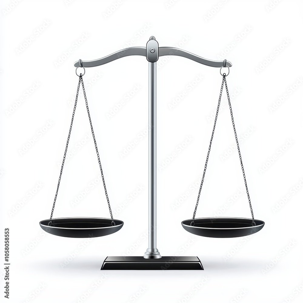 Symbol of justice, scales of balance in metal design on a white isolated background. Symbol of justice, scales of balance in metal design on a white isolated background.