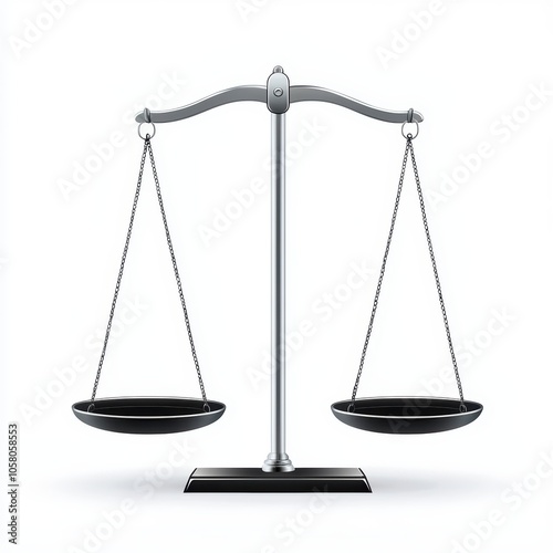 Symbol of justice, scales of balance in metal design on a white isolated background.