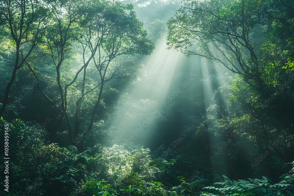 Sunlight Streaming Through Lush Forest Canopy Sunlight Streaming Through Lush Forest Canopy