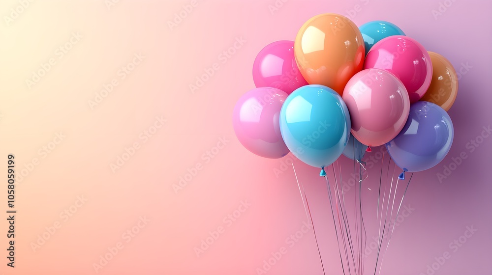 custom made wallpaper toronto digitalA vibrant bunch of glossy balloons in various bright colors floating against a soft gradient background, with ample space for promotional text