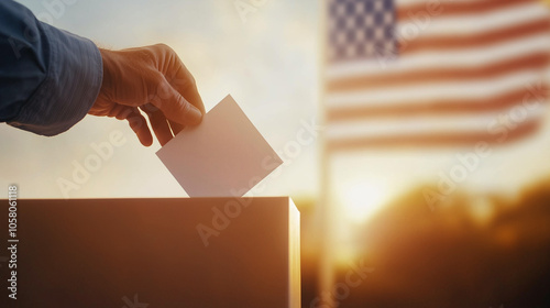 Voting Hand and Ballot Box with American Flag