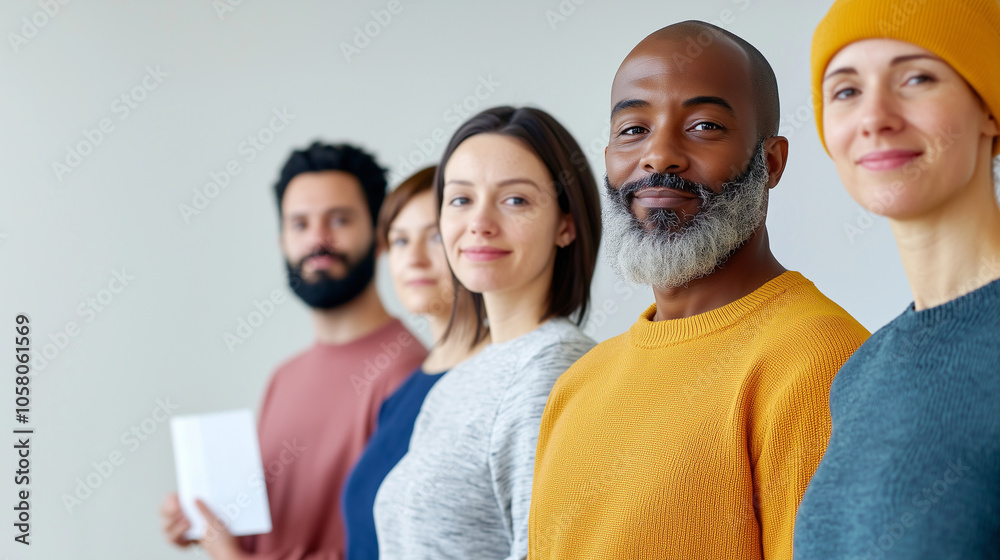 Diverse Voters in Polling Station with American Flag Background