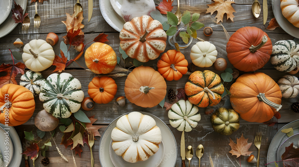 Rustic harvest table with pumpkins, earthy linens, and autumn leaves for a cozy and inviting fall gathering Rustic harvest table with pumpkins, earthy linens, and autumn leaves for a cozy and inviting fall gathering