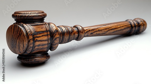 Close up view of wooden gavel with plain white background setting illustration