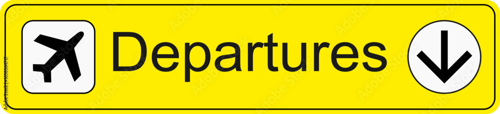 Yellow and black vector graphic of airport information terminal sign showing the direction of arrivals Yellow and black vector graphic of airport information terminal sign showing the direction of arrivals