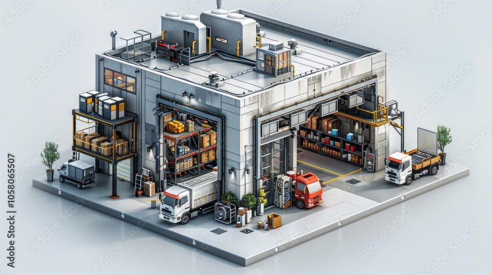 Warehouse with Trucks and Forklifts Warehouse with Trucks and Forklifts