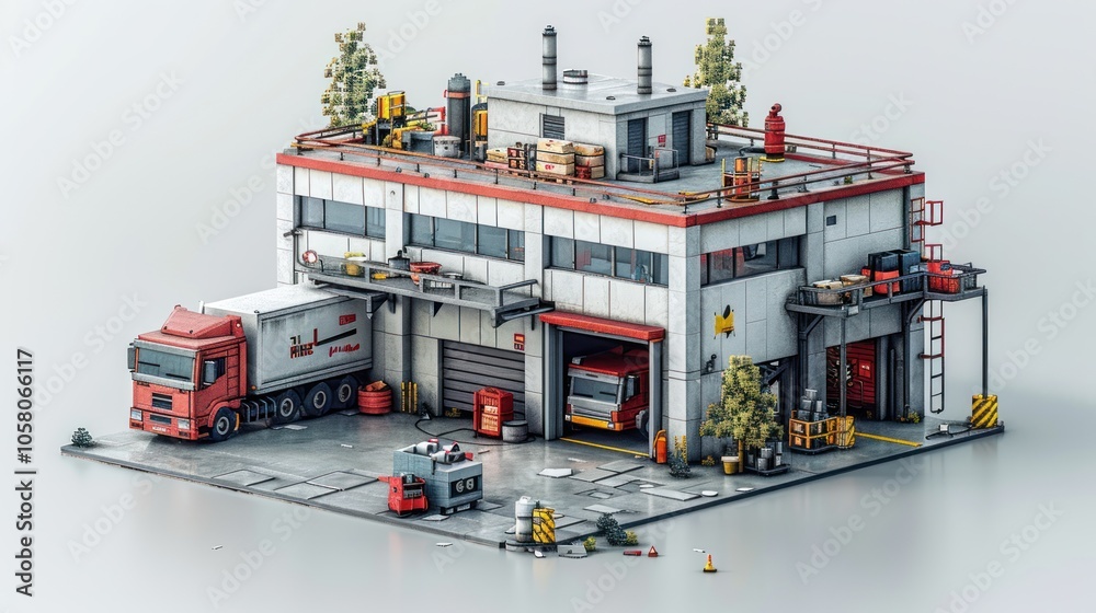 Fototapeta premium Industrial Warehouse - Isometric 3D Model