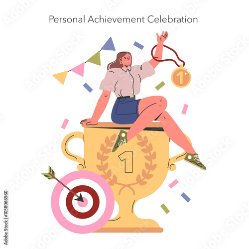 Personal Celebrating. Flat Vector Illustration