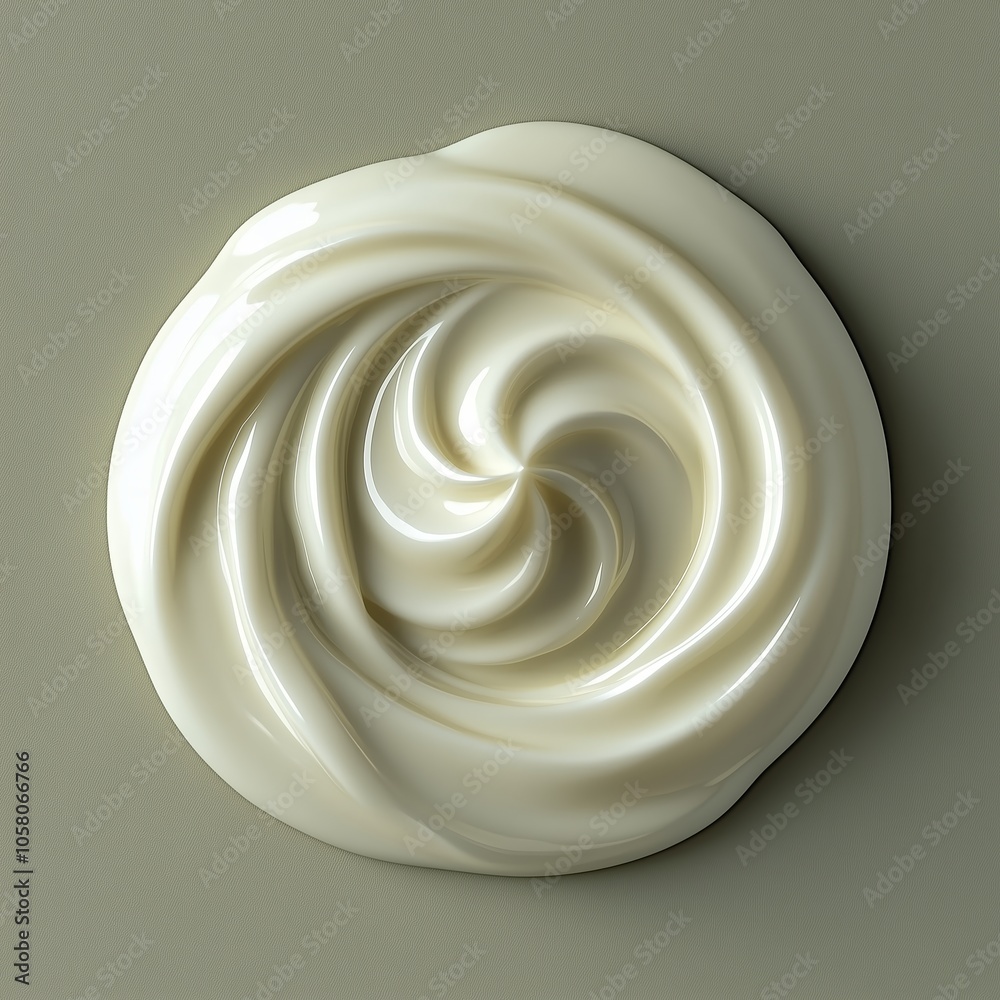 Close-up of creamy swirl texture on neutral background showcasing smoothness and glossy appearance suitable for skincare or culinary use Close-up of creamy swirl texture on neutral background showcasing smoothness and glossy appearance suitable for skincare or culinary use
