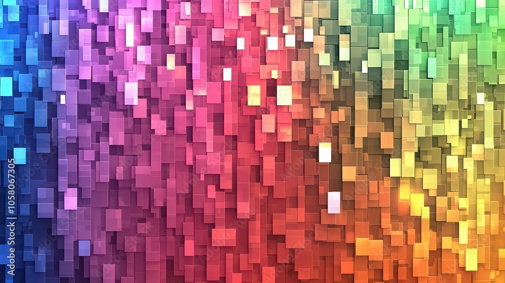Abstract background of colorful square blocks in gradient from blue to green with white highlights. Abstract background of colorful square blocks in gradient from blue to green with white highlights.