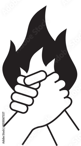 The illustration features an outline icon of arm wrestling with flames