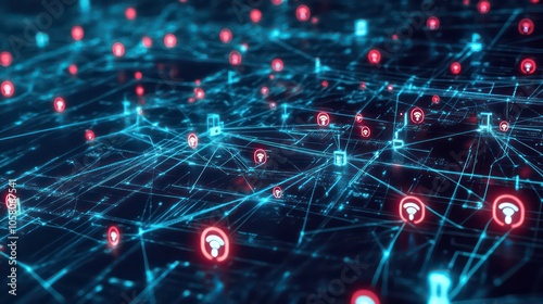 A robust security system network, depicted in digital illustration