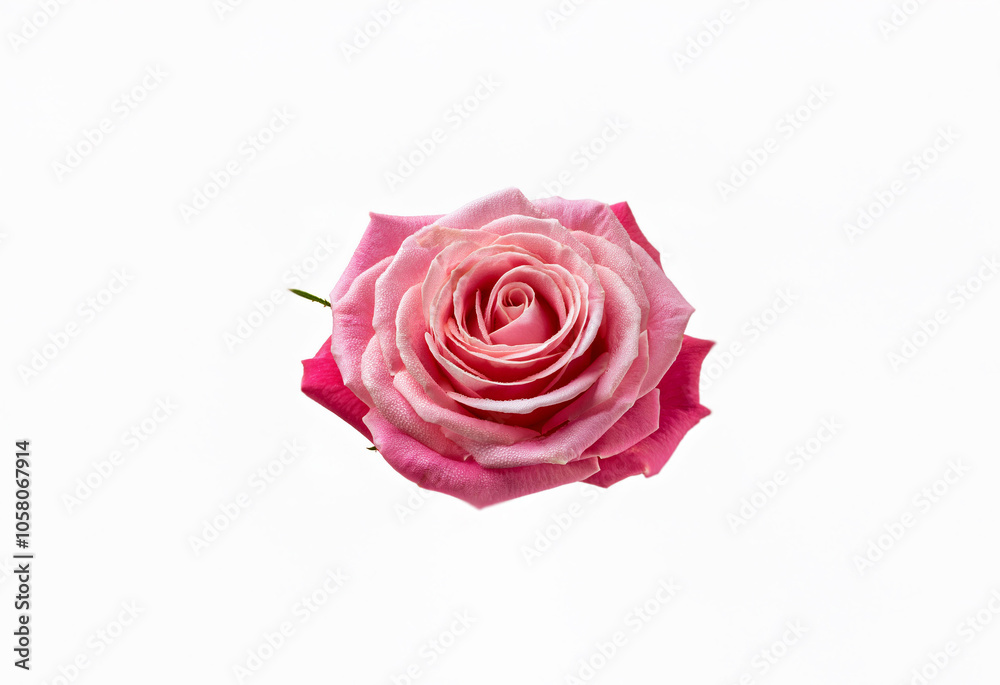 A single pink rose with soft, delicate petals is isolated on a white background. A single pink rose with soft, delicate petals is isolated on a white background.