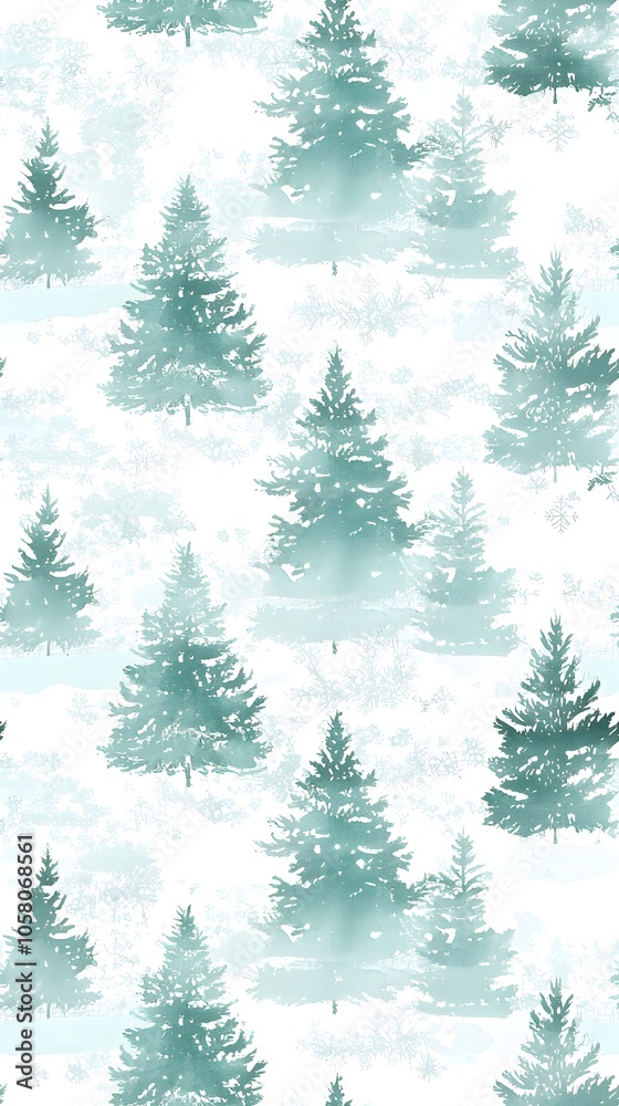 Obraz premium Minimalist Watercolor Fir Trees with Soft Snow Background