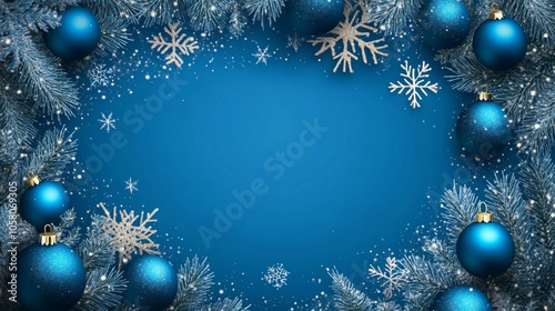 blue Christmas ornament WITH copy space in the center