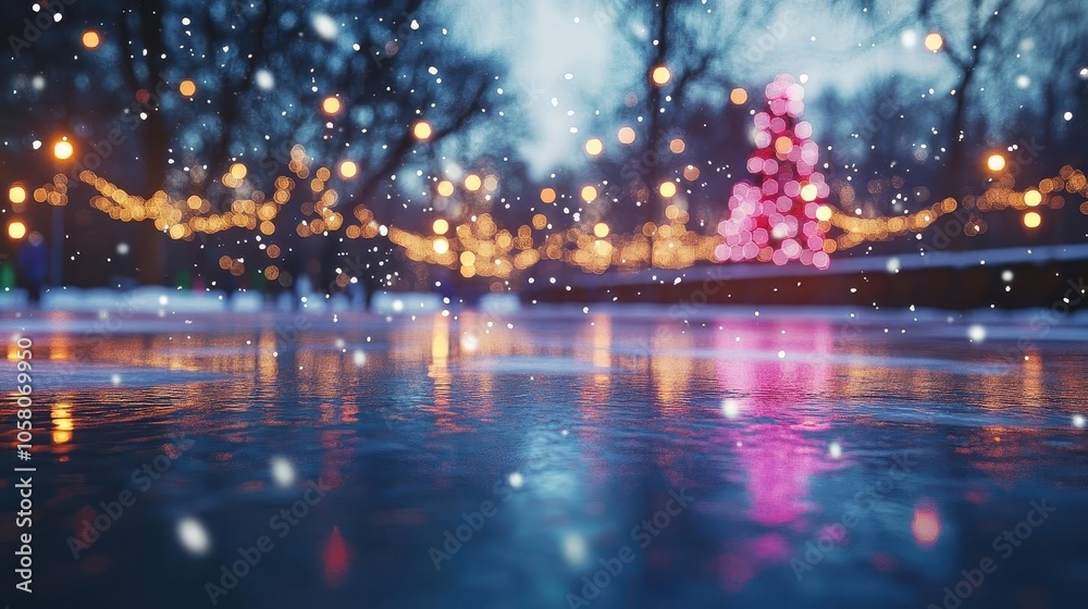Visiting a holiday ice rink with glowing AR skating guides, vibrant outdoor winter setting, soft ambient lighting, photorealistic Visiting a holiday ice rink with glowing AR skating guides, vibrant outdoor winter setting, soft ambient lighting, photorealistic