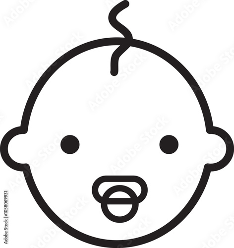 The illustration features an outline icon of a baby with a pacifier