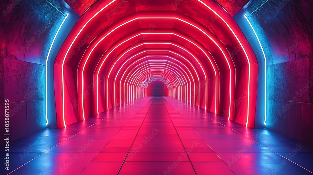 A Stunning Display of Neon Lights in a Futuristic Tunnel Setting A Stunning Display of Neon Lights in a Futuristic Tunnel Setting