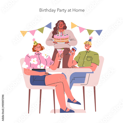 Personal Celebrating. Flat Vector Illustration