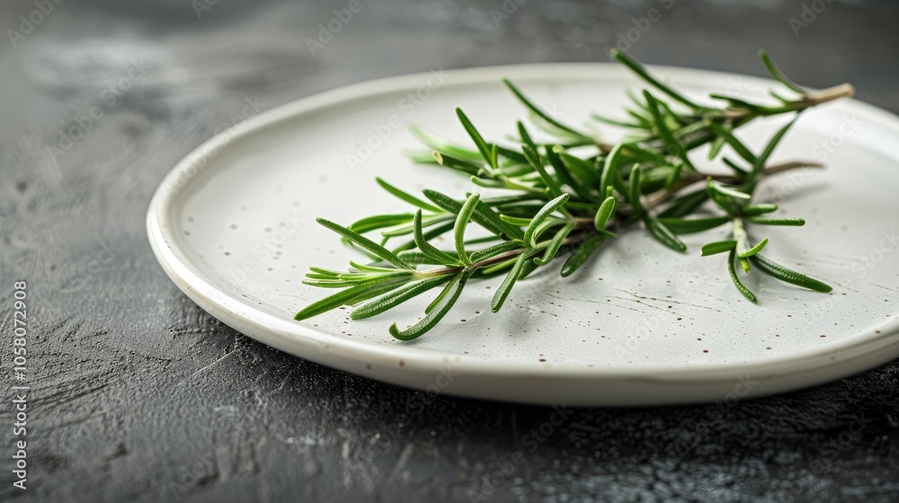 Plate with fresh rosemary for text.