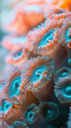 Vibrant underwater coral scene showcasing colorful marine life textures and patterns photo