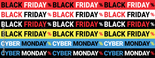 Black Friday and Cyber Monday washi tape set, collection of shopping ribbons, vector decorative elements