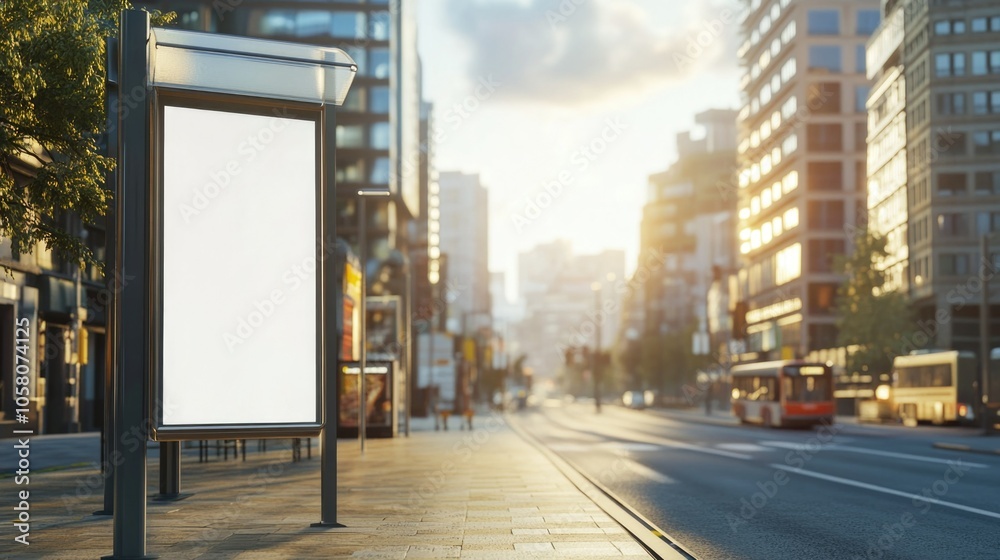 Urban city street billboard mockup at sunset with empty display for advertising concept Urban city street billboard mockup at sunset with empty display for advertising concept