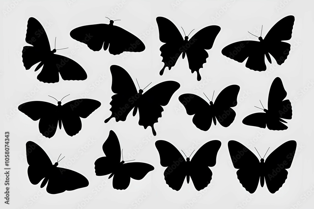 Fototapeta premium Artistic Set of Butterfly Silhouettes in Vector Format
