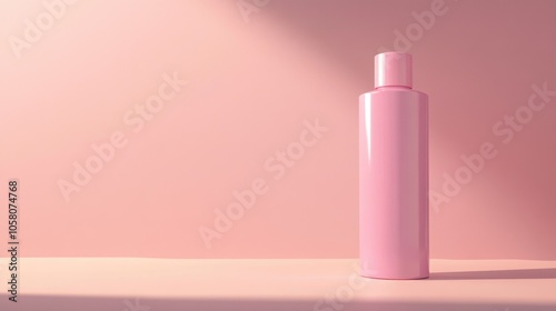 Minimalistic pink bottle mockup against soft pastel background for skincare product design presentation